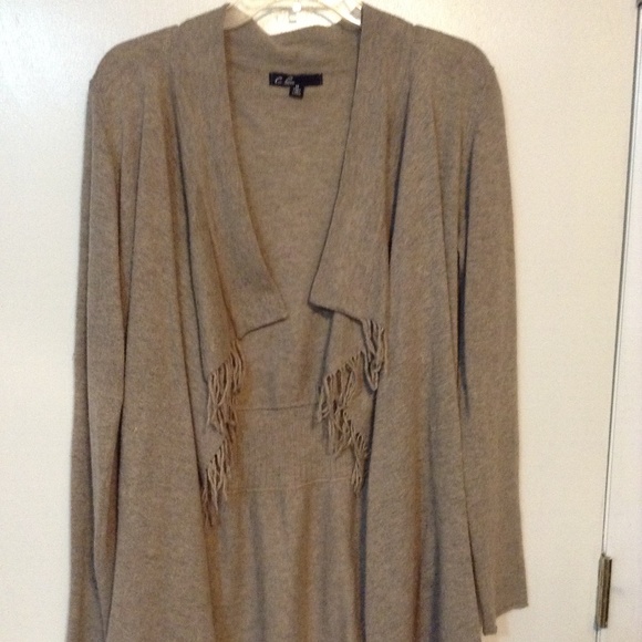 C.LUCE  HEATHER BROWN SWEATER W/ FRINGED FRONT - Picture 1 of 4